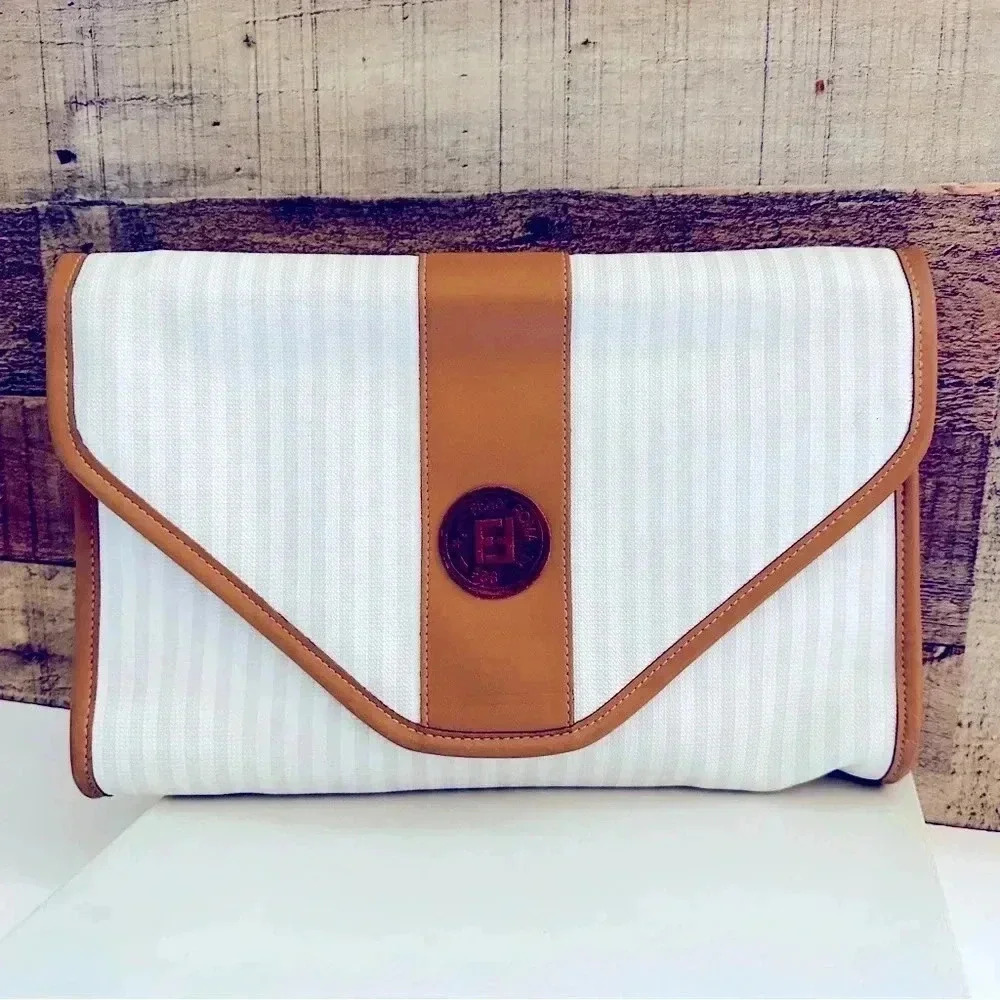 Fendi 70’s-80’s Vintage Envelope Style Striped Leather Clutch/Wristlet/Bag